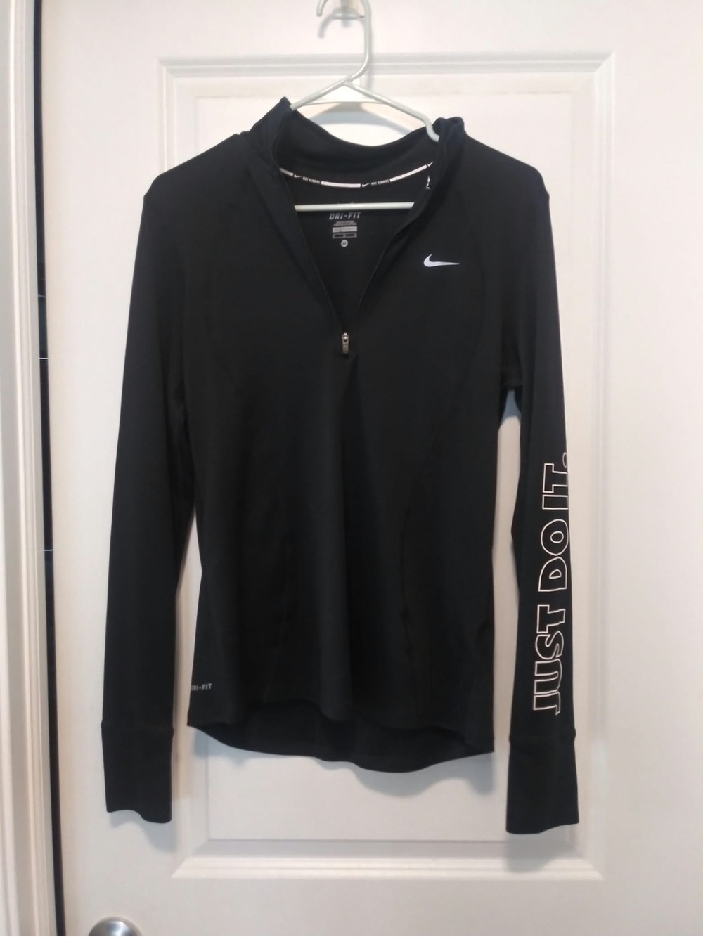 Nike Black Dri-FIT Half-Zip Long Sleeve Top with 'Just Do It' Sleeve